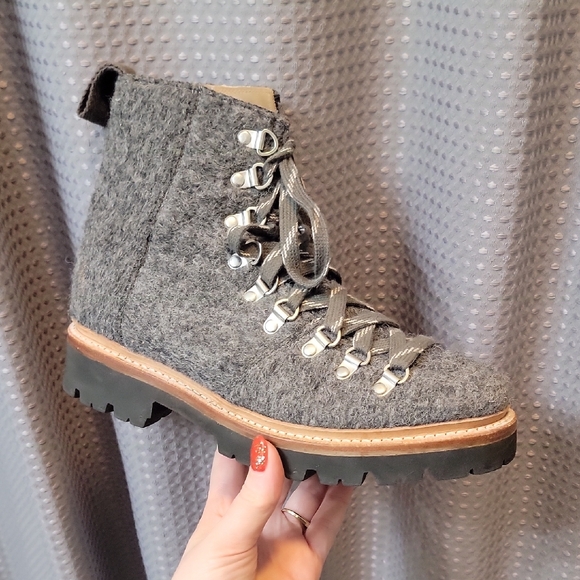 Grenson Women's Nanette Gray Lug Sole Felted Combat & Lace-up Boots UK 5 US 7.5 - Picture 2 of 9